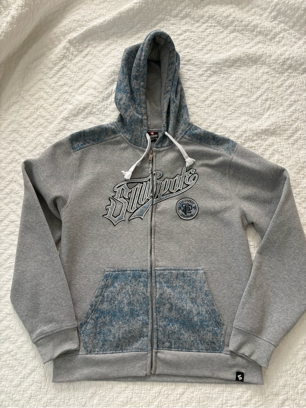 Vintage SouthPole Zip-Up Hoodie. Heather grey w/Blue Accents Size XL. Excellent
